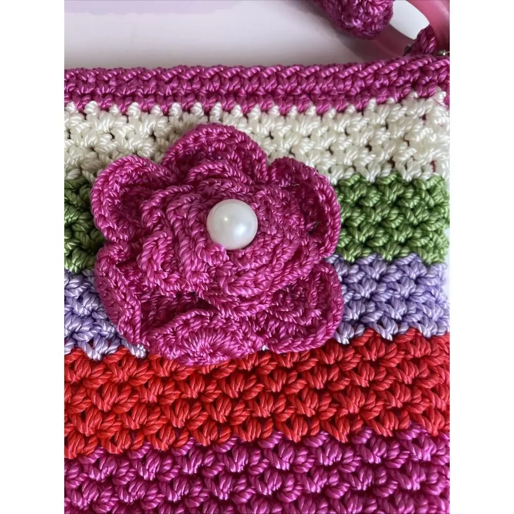The Sak Striped Crochet Purse Shoulder Bag Pink Multicolor Shoulder Bag